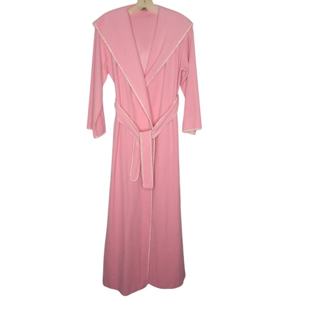 Vintage Vassarette Pink Velour Long Bathrobe Robe Small/Medium Whipstitch Detail - Picture 2 of 8
